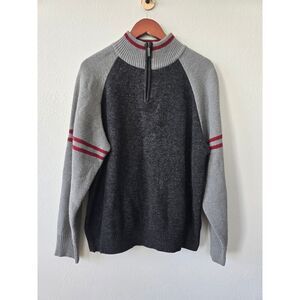 Arizona Jean Co Men’s XL Wool Blend Quarter Zip Sweater Gray Red Stripes